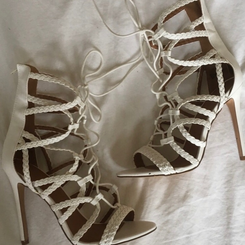 White lace heels